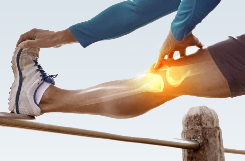 Translucent skeletal illustration indicating knee pain